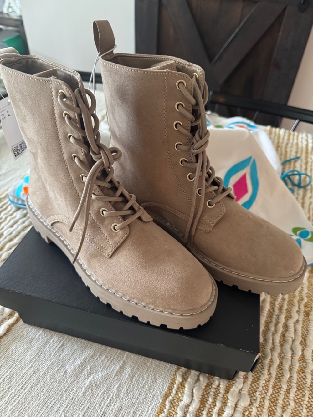 Zara Taupe Lace-Up Combat Boots